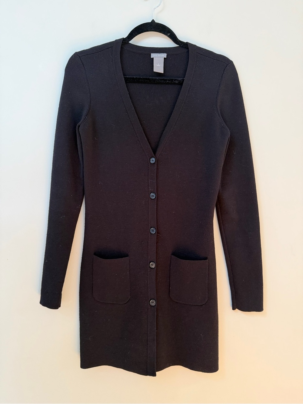 Ann Taylor Black Long Button Cardigan Sweater